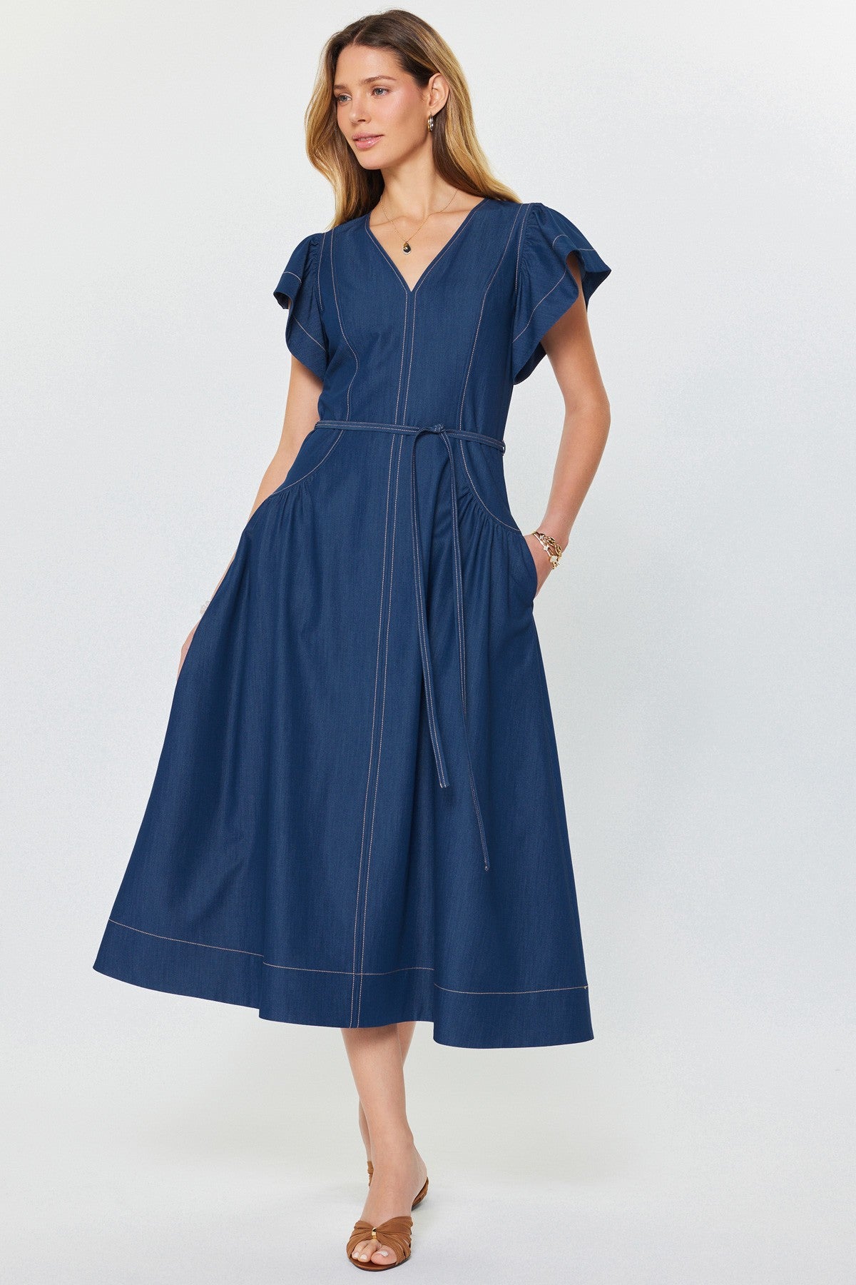 NYLAND Arana Denim Ruffle Sleeve Midi Dress