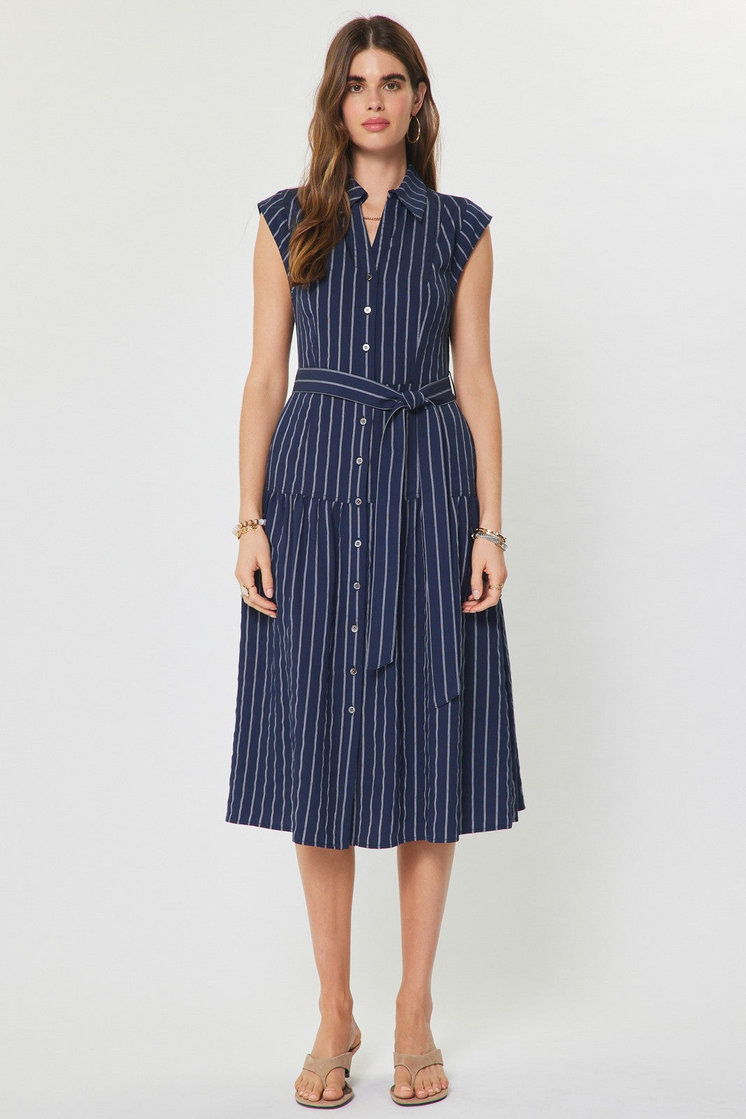NYLAND Arieth Striped Button Down Shirt Midi Dress