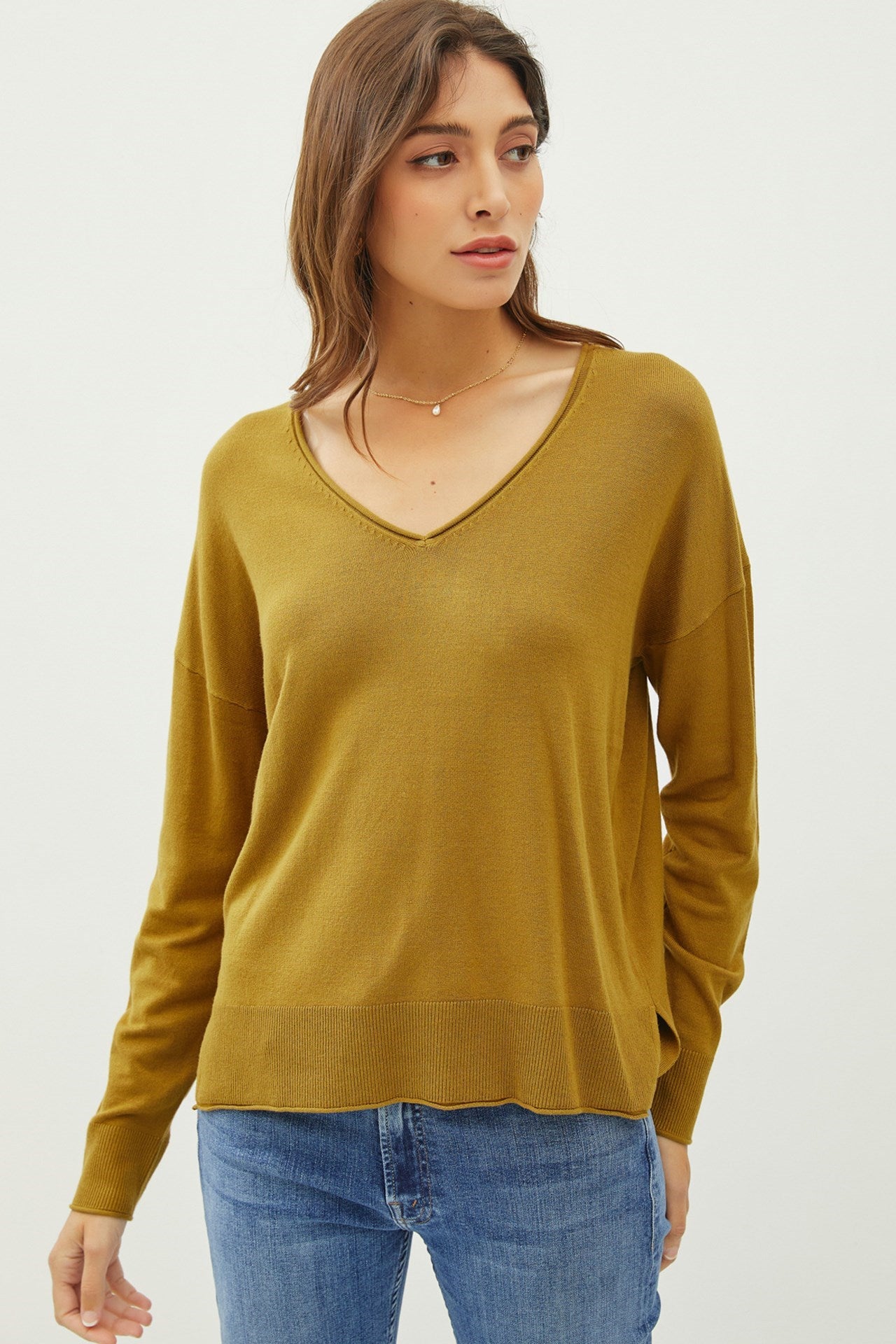 NYLAND Bambi V-Neck Raw Seam Sweater