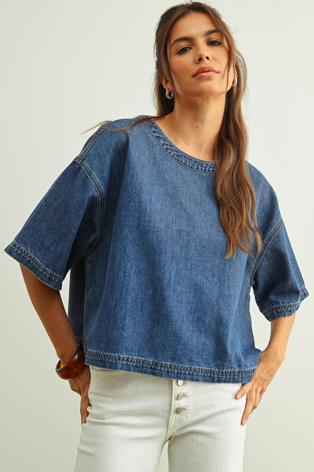 NYLAND Brynlee Round Neck SS Denim Top