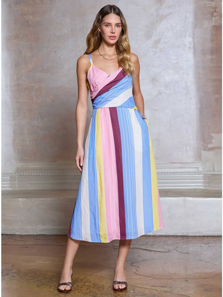 NYLAND Dashley Striped Sleeveless A-line Midi Dress