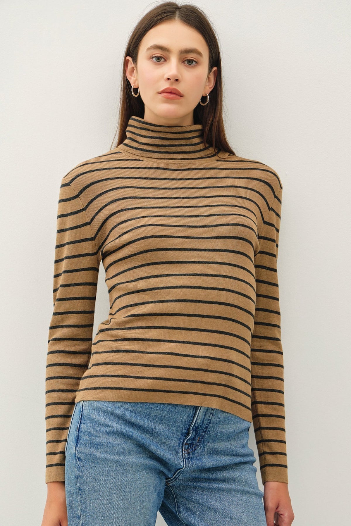 NYLAND Delaney Striped Turtleneck Sweater Barley