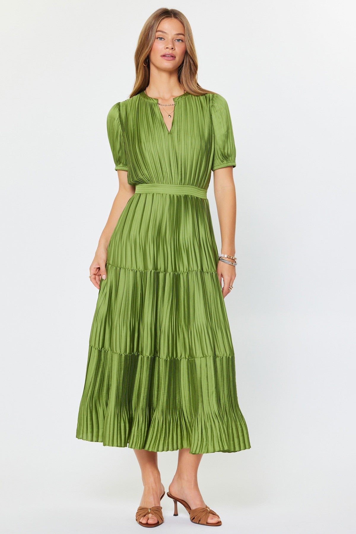 NYLAND Eliza Pleated Maxi Dress Olive