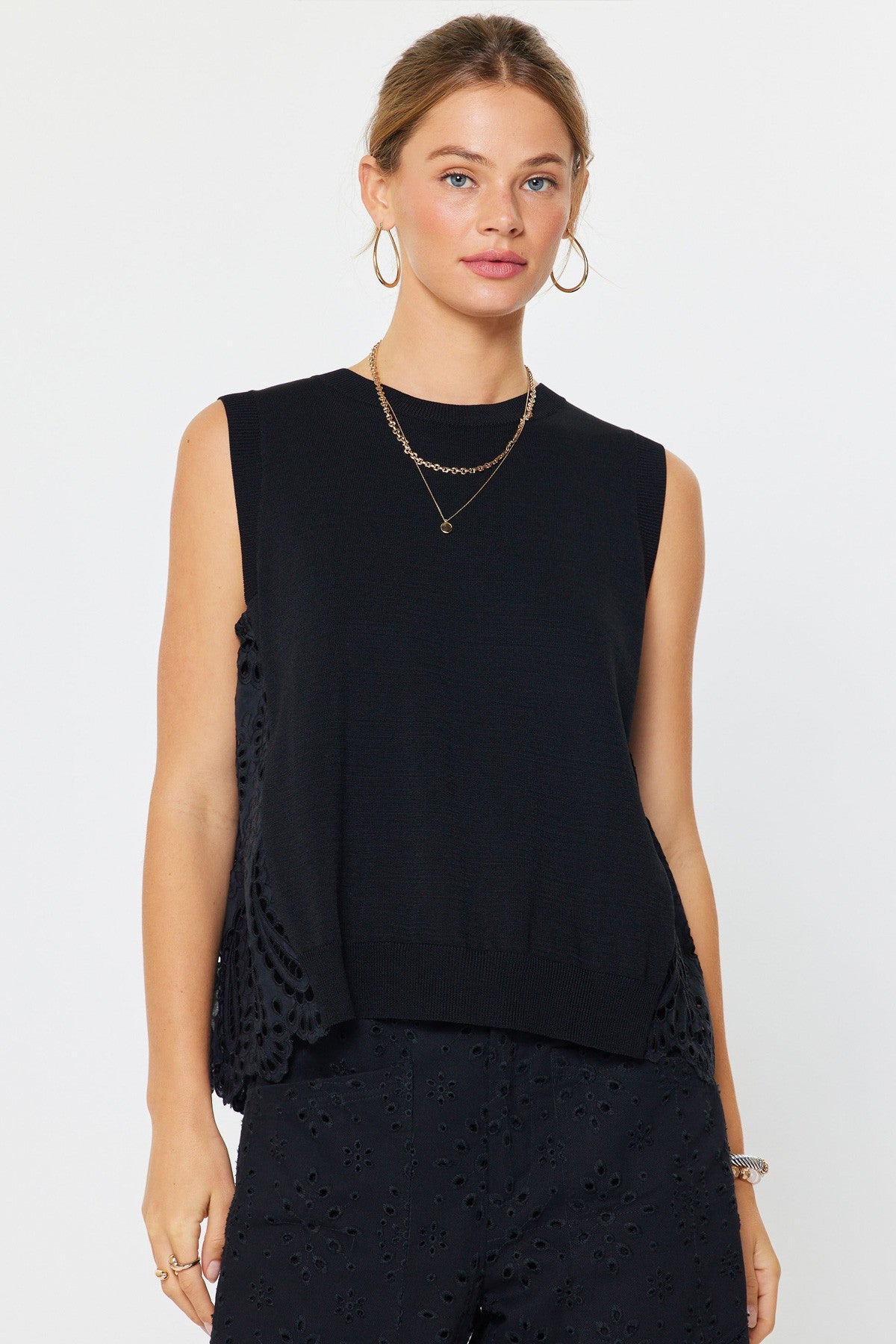 NYLAND Everley Sleeveless Sweater w/ Pleated Eyelet Back