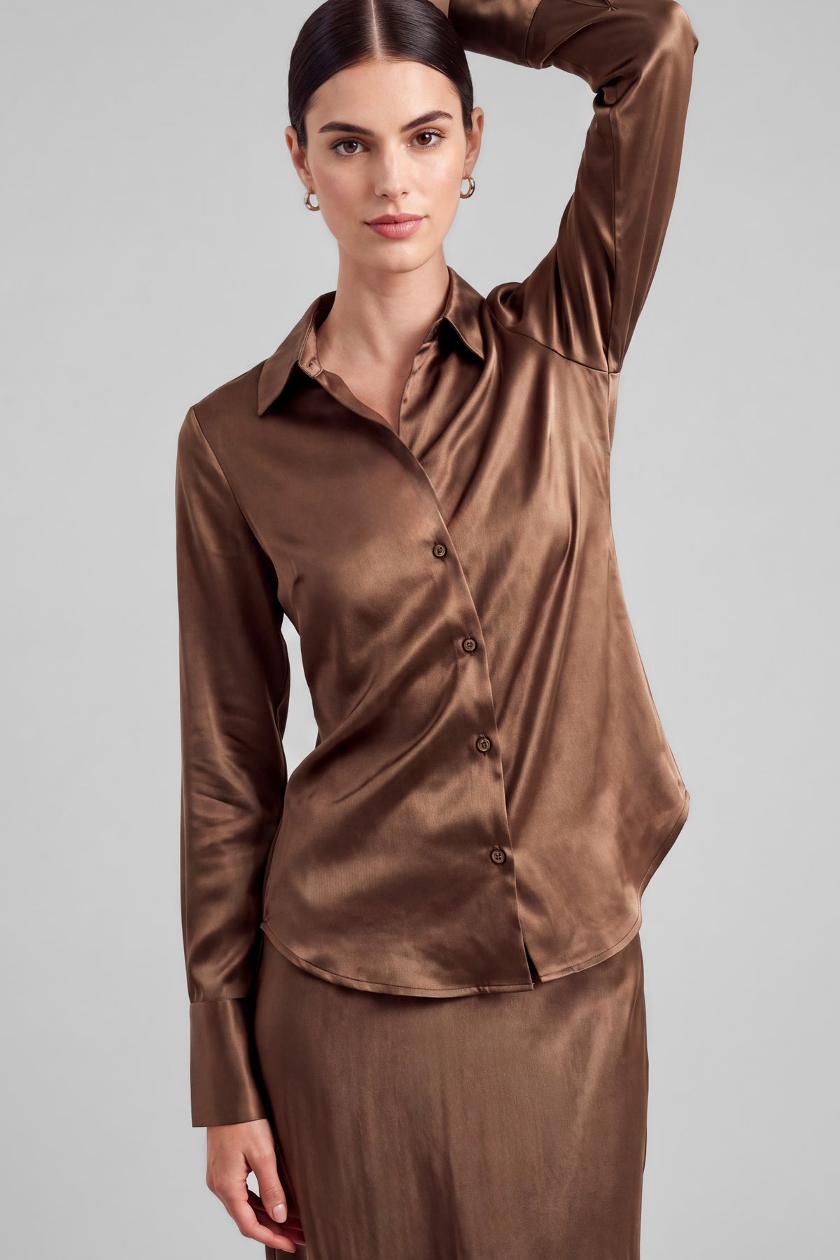 NYLAND Fable Satin Button Down Shirt Brown