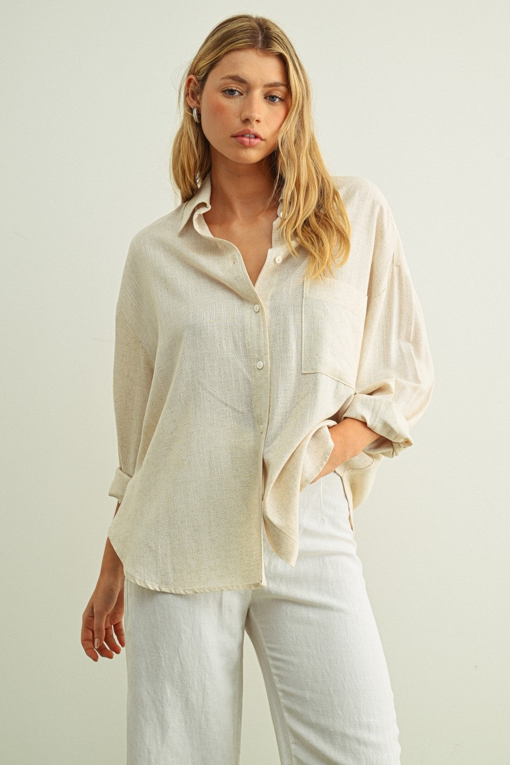 NYLAND Gidget Button Front Long Sleeve Shirt Oatmeal