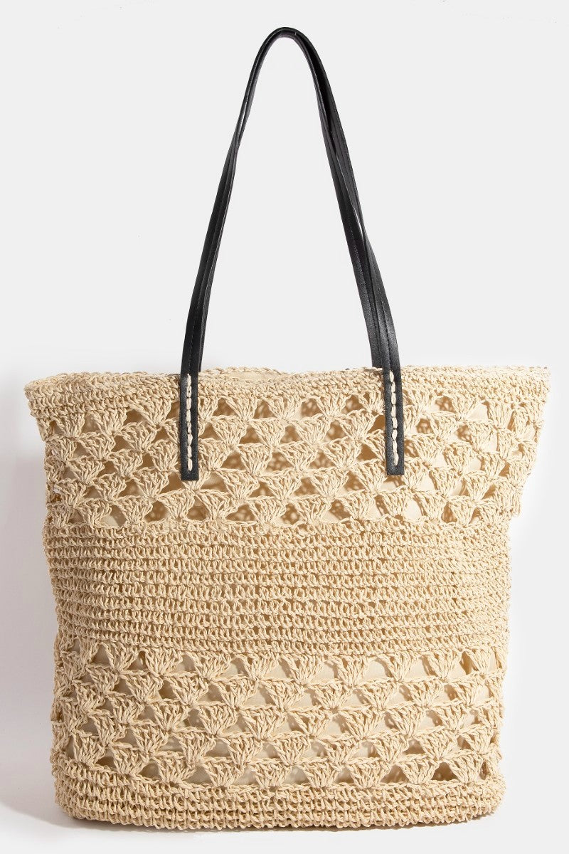 NYLAND Leather Handle Knitted Tote Bag