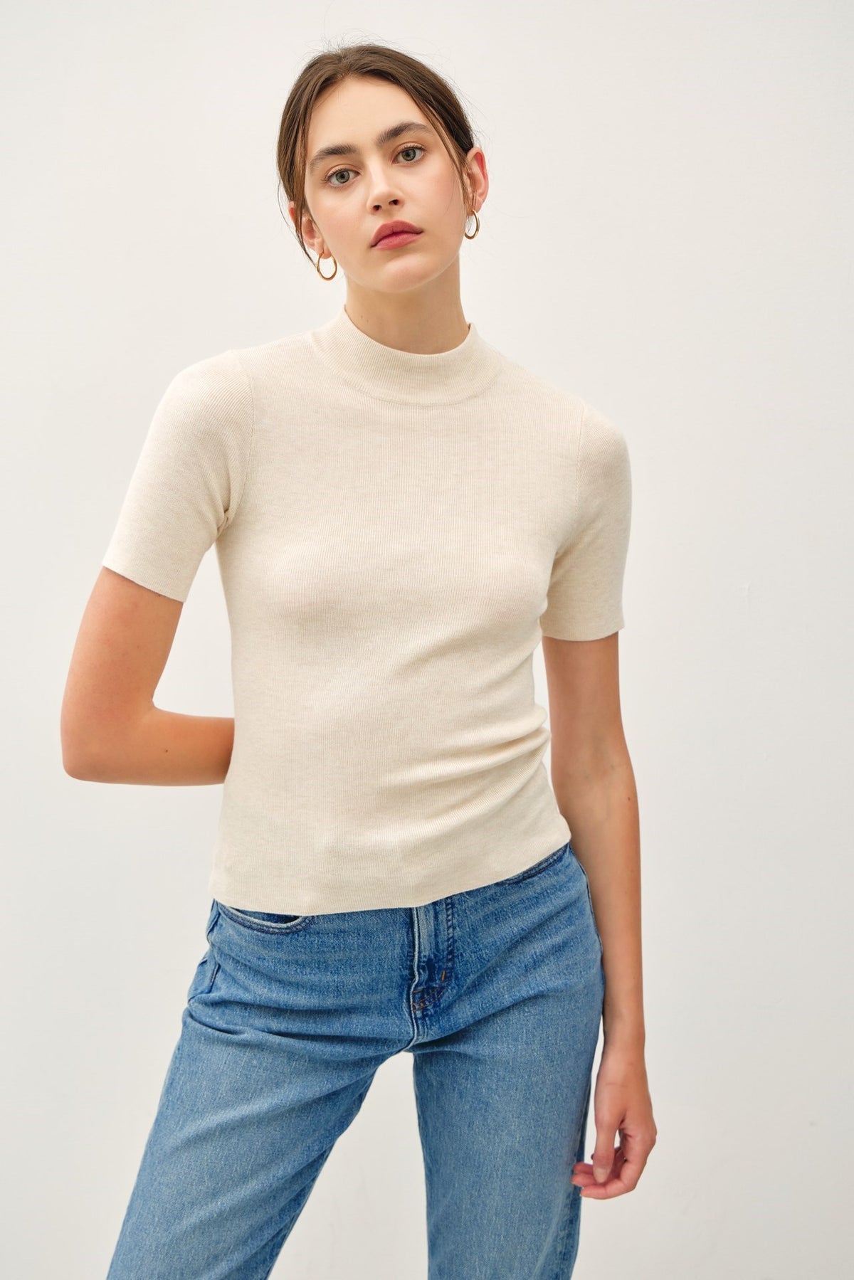 NYLAND Mable S/S Ribbed Sweater Oatmeal