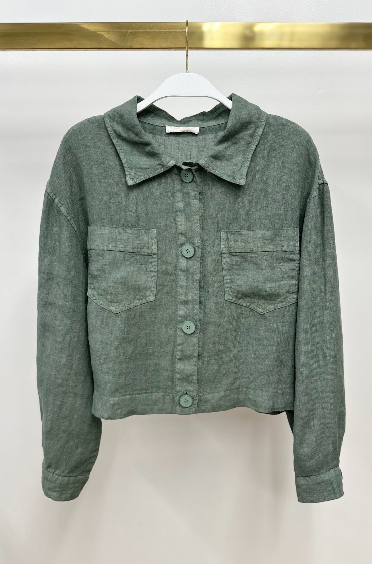 NYLAND Mefus Linen Cropped Shirt Jacket Army Green