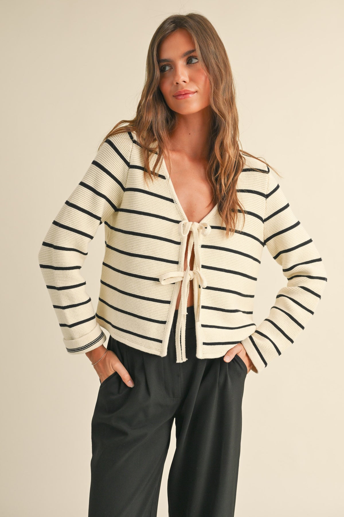 NYLAND Milana Striped Tie Front Cardigan