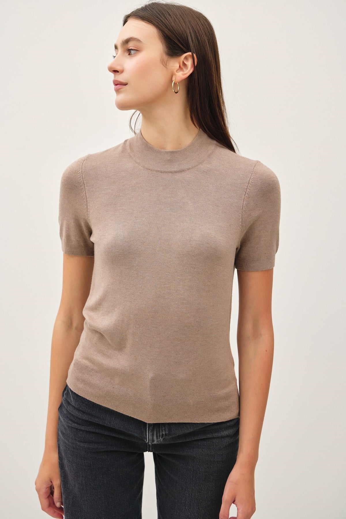 NYLAND Phillis SS Mockneck Knit Sweater Top Mocha