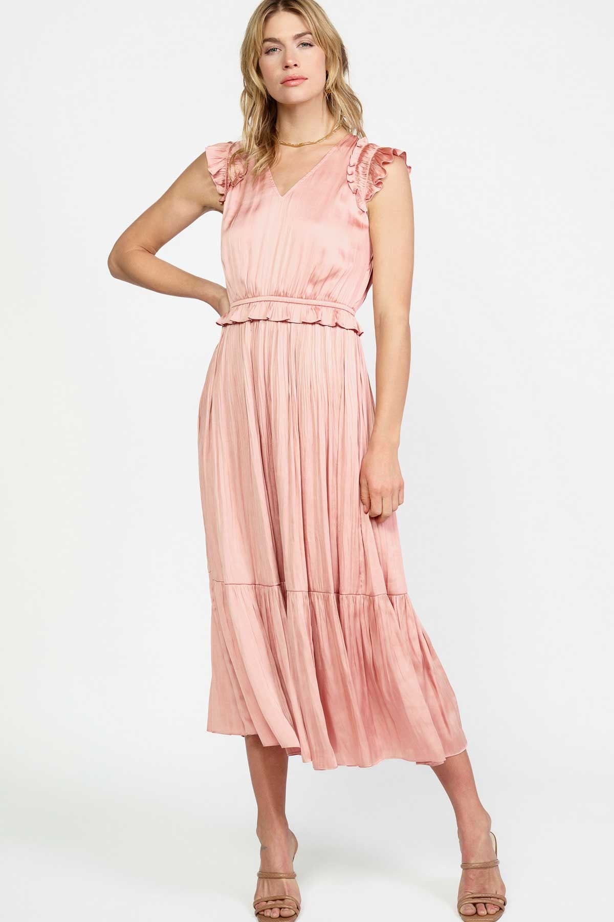 NYLAND Rebecca Flutter Sleeve Midi Dress in Rose Tan