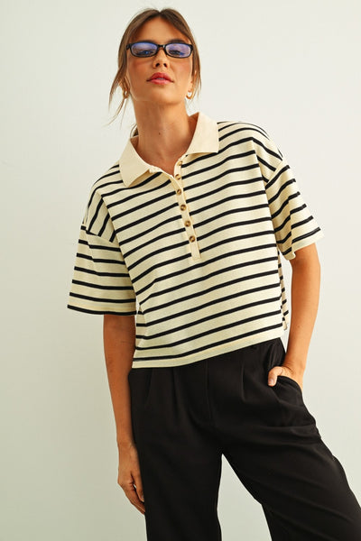 NYLAND Zephyrine Striped SS Polo Shirt - Adorn