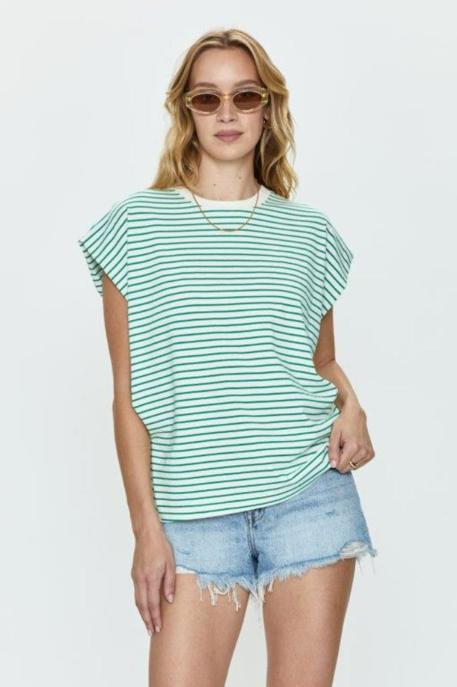 PISTOLA Trina Striped Muscle Tee Vert Stripe
