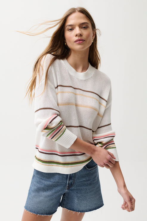 PISTOLA Eva Crew Neck Sweater in Light Turmeric Multi Stripe
