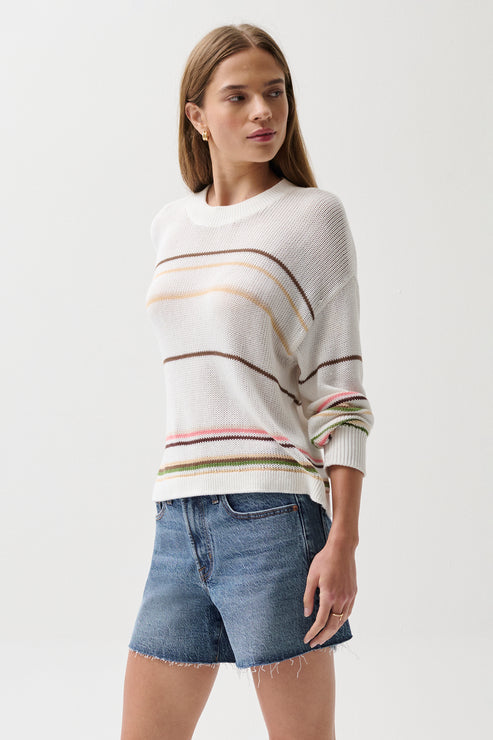 PISTOLA Eva Crew Neck Sweater in Light Turmeric Multi Stripe