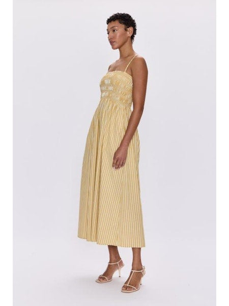 Pistola Bianca Shirred Bodice Dress - Sage Egret Stripe Pistola Bianca Shirred Bodice Dress - Sage Egret Stripe