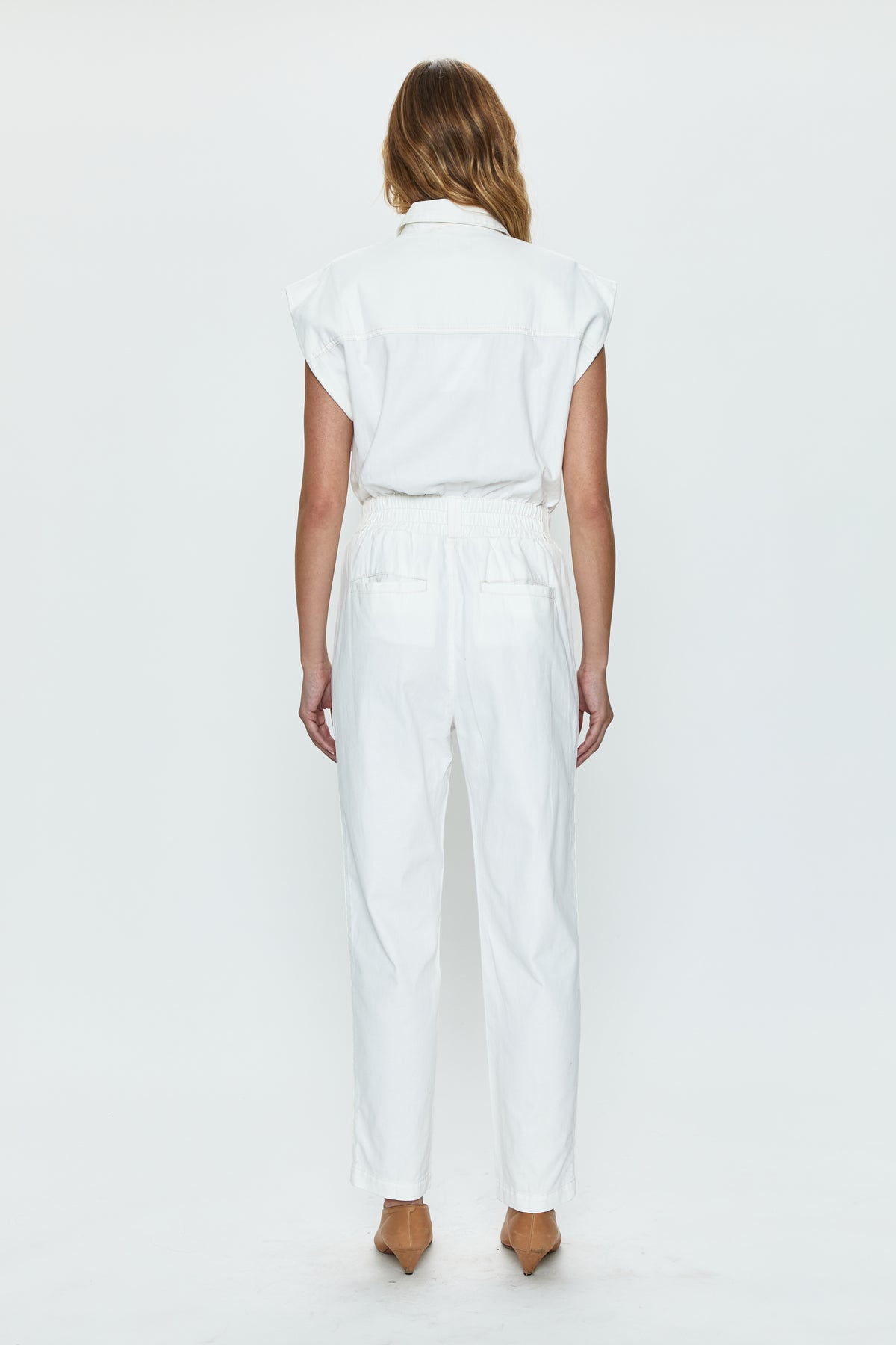PISTOLA Rosie Shoulder Pad Jumpsuit in Porcelain