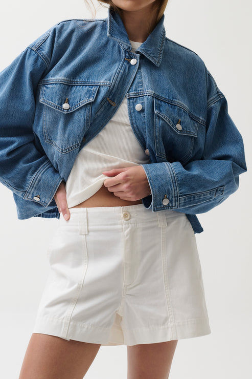 PISTOLA Mason Relaxed Utility Short Rigid Cotton Twill in White