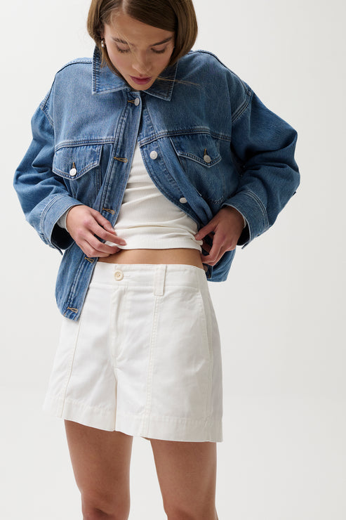 PISTOLA Mason Relaxed Utility Short Rigid Cotton Twill in White