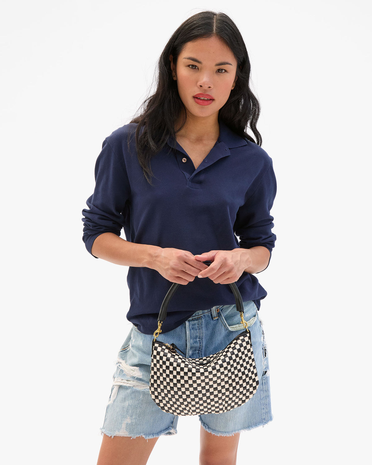 Clare V. Petit Moyen Messenger - Black/Cream