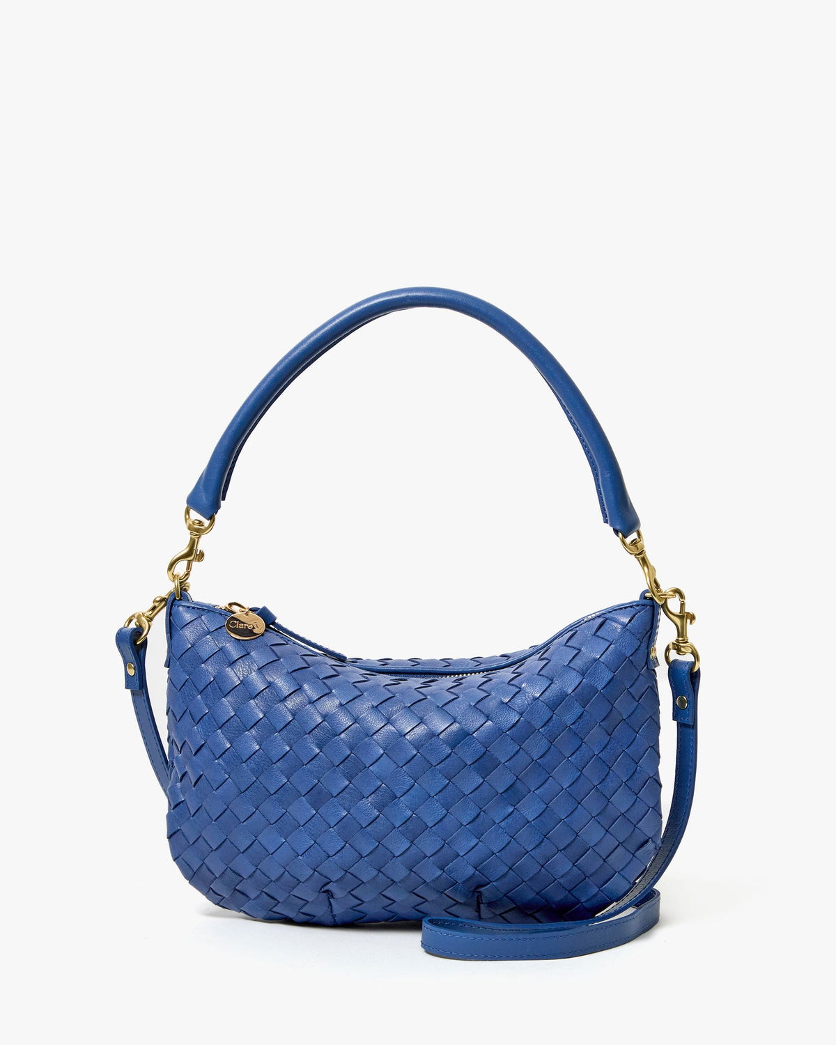Clare V. Petit Moyen Messenger - Medium Woven Diagonal in French Blue