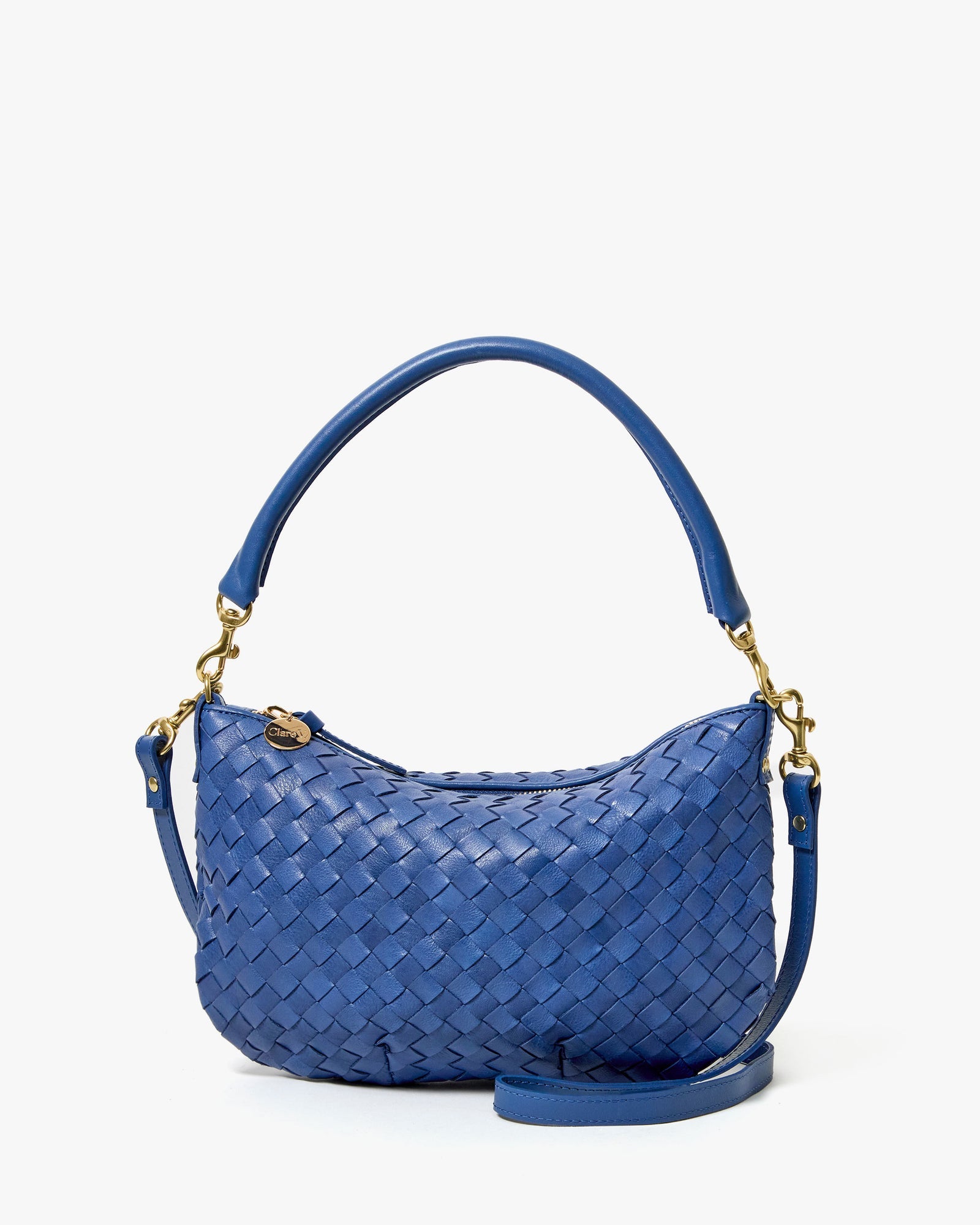 Clare V. Petit Moyen Messenger - Medium Woven Diagonal in French Blue