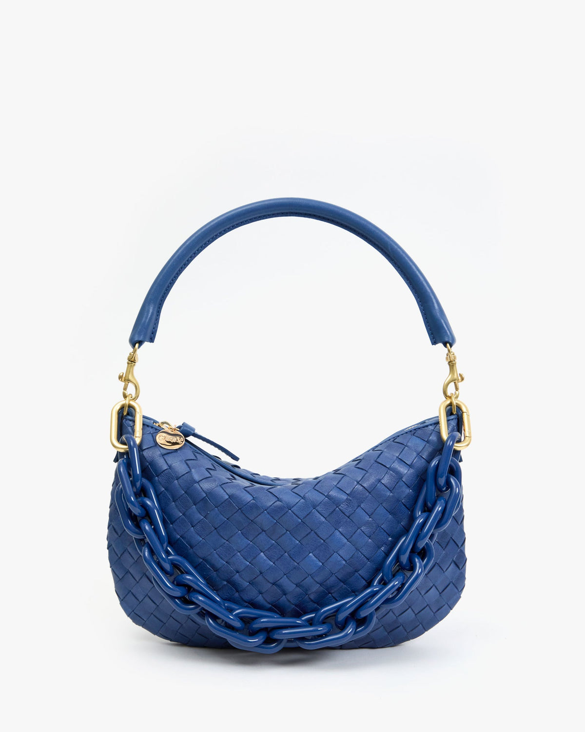 Clare V. Petit Moyen Messenger - Medium Woven Diagonal in French Blue