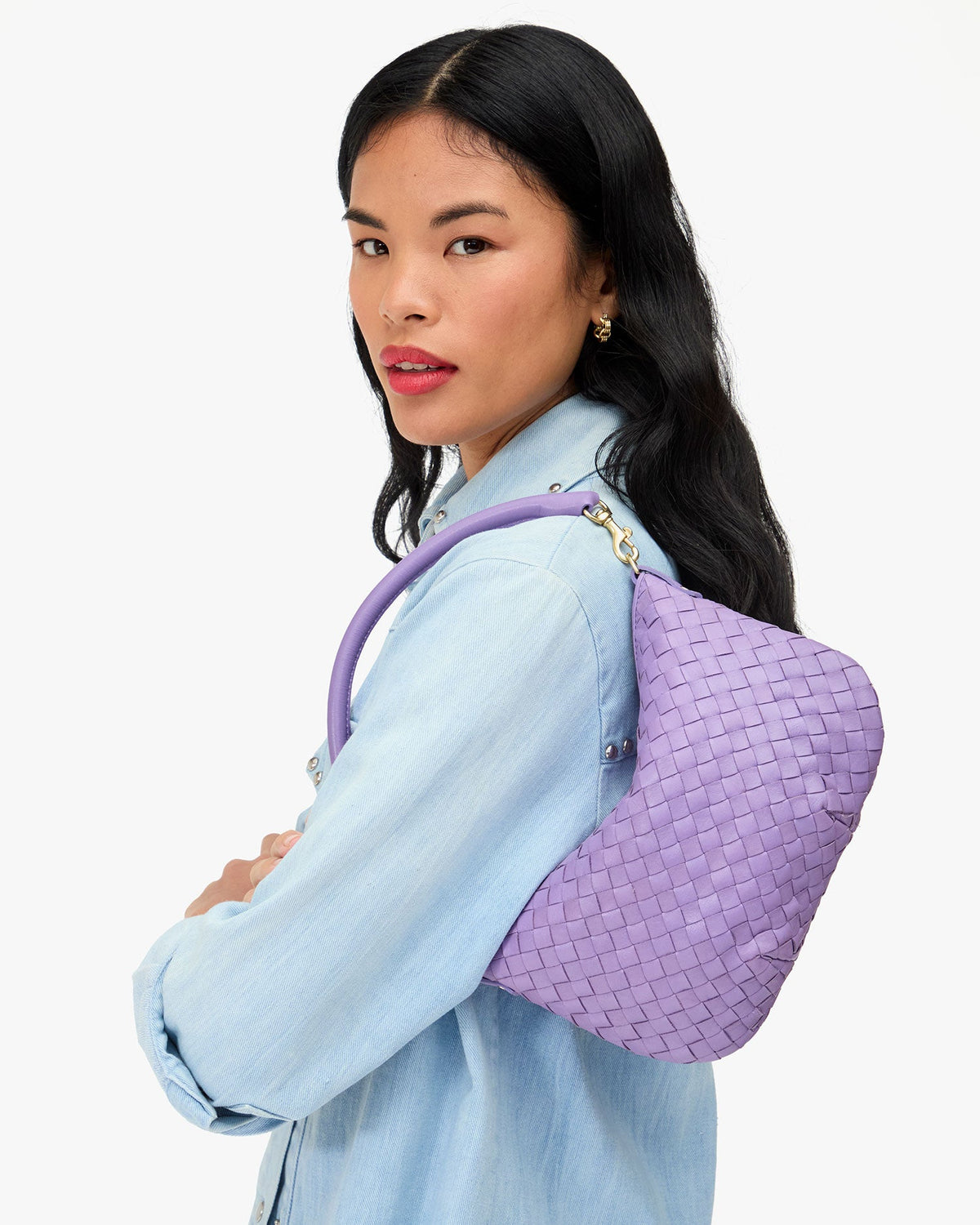Clare V. Petit Moyen Messenger - Medium Woven Diagonal - Jacaranda
