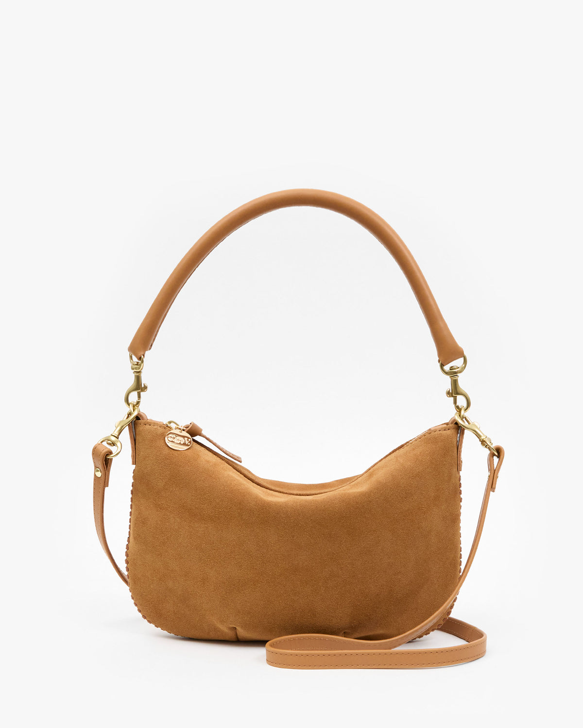 Clare V. Petit Moyen Messenger - Suede with Whipstitch in Caramel