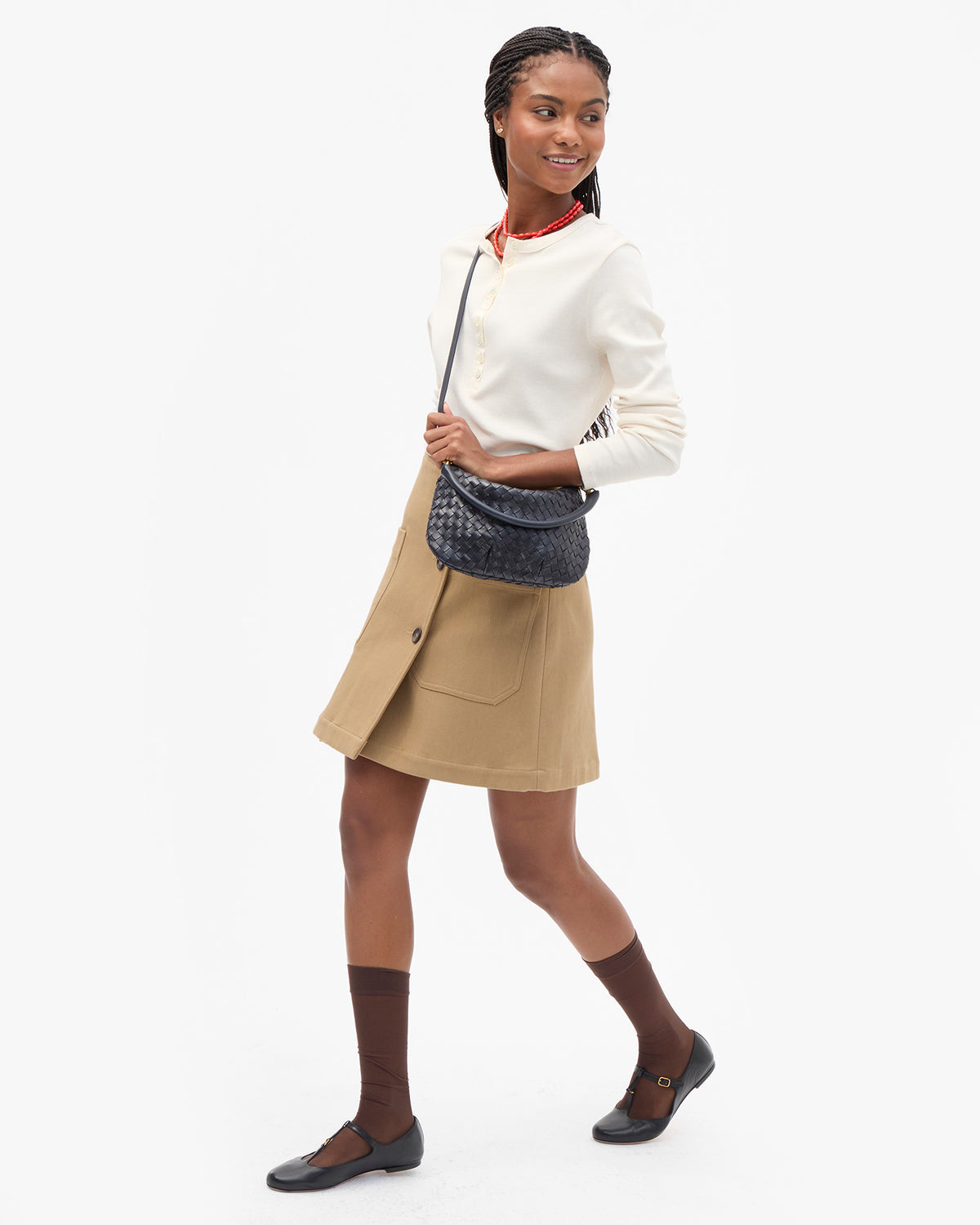 Clare V. Petit Moyen Messenger - Medium Woven Diagonal - Twilight