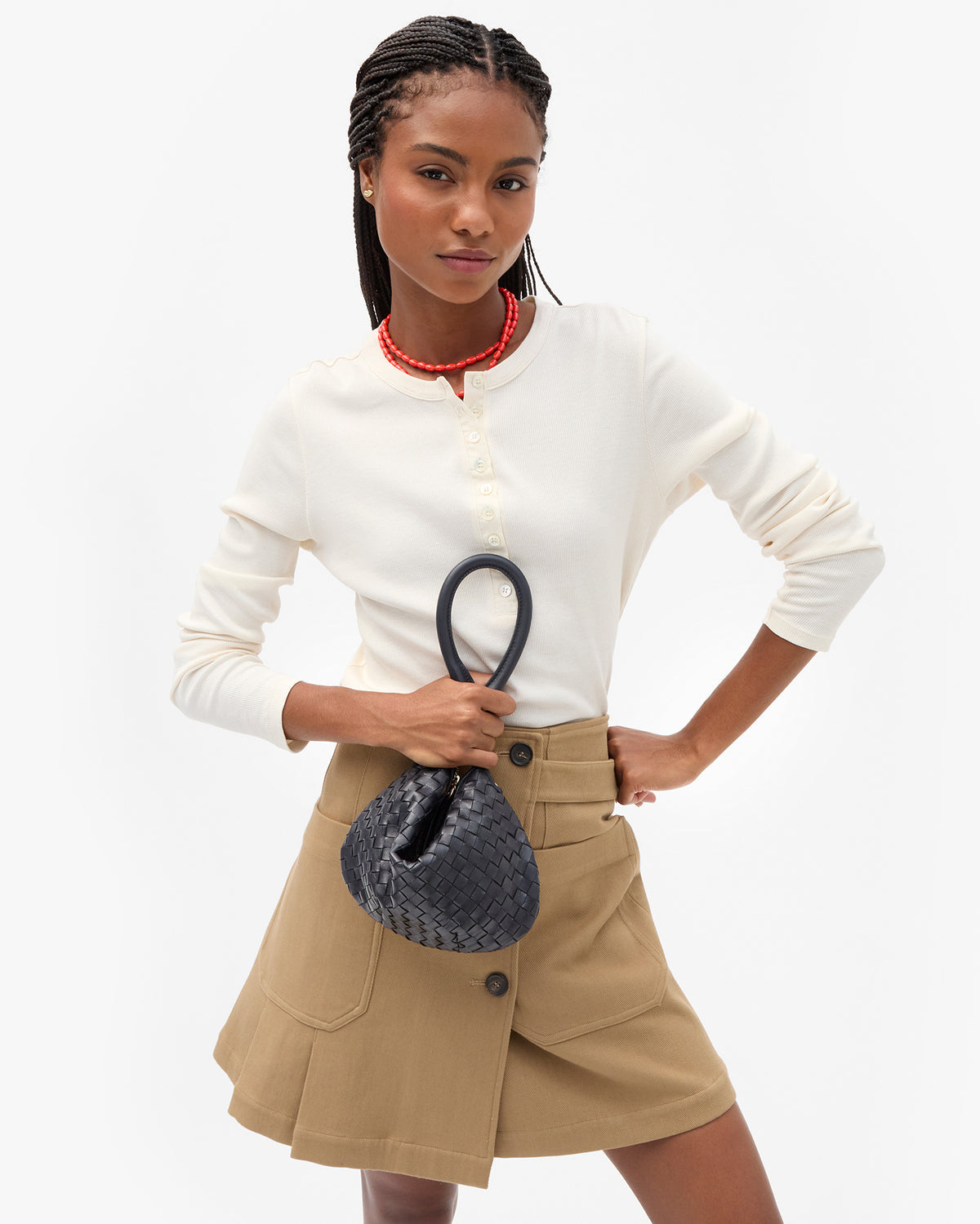 Clare V. Petit Moyen Messenger - Medium Woven Diagonal - Twilight