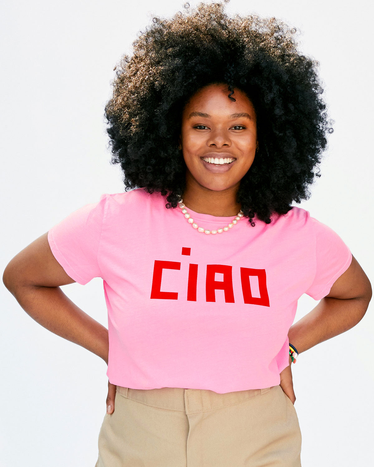 Clare V. Ciao Classic Tee Neon Pink/Poppy