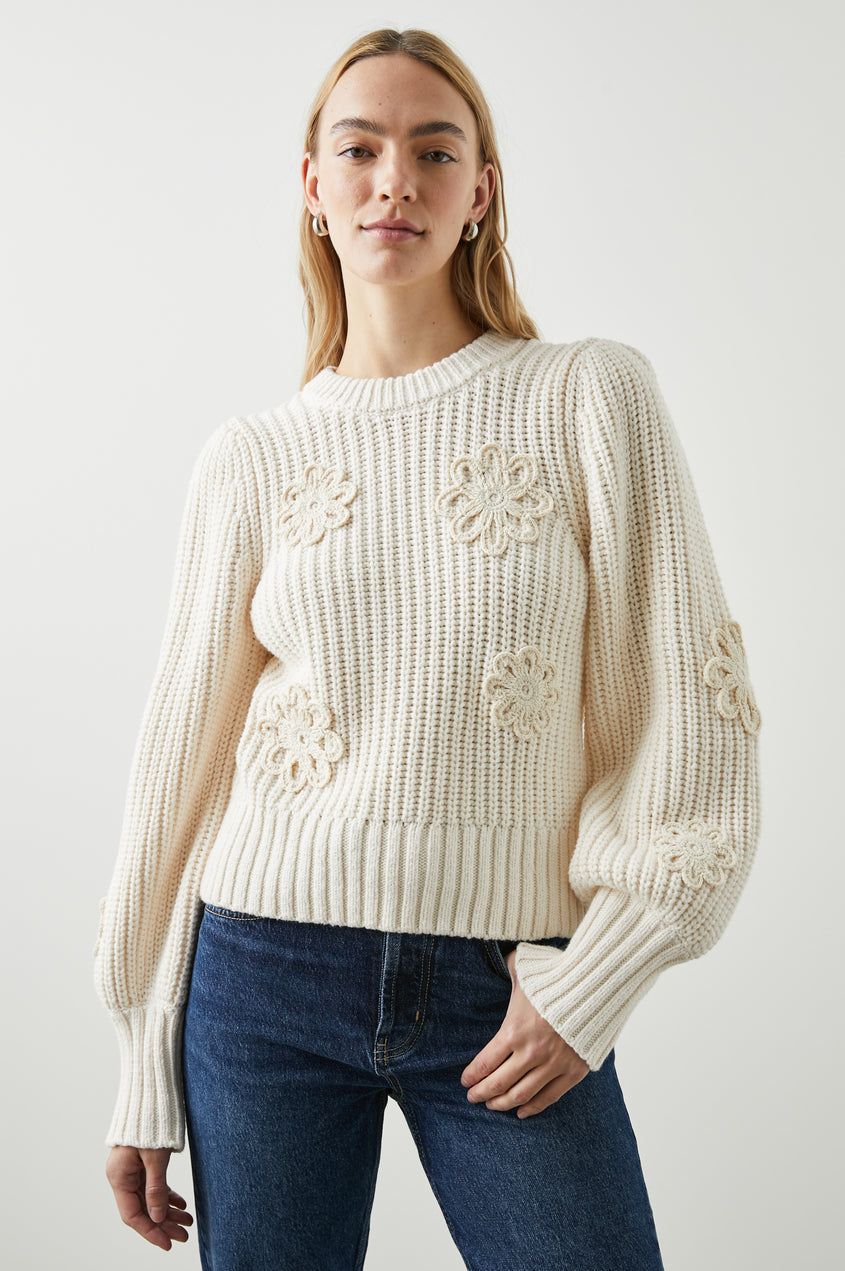 Rails Romy Sweater in Ivory Crochet Daisies