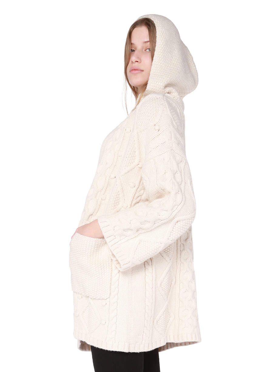 Room 34 Hooded Cable Open Cardigan Cream