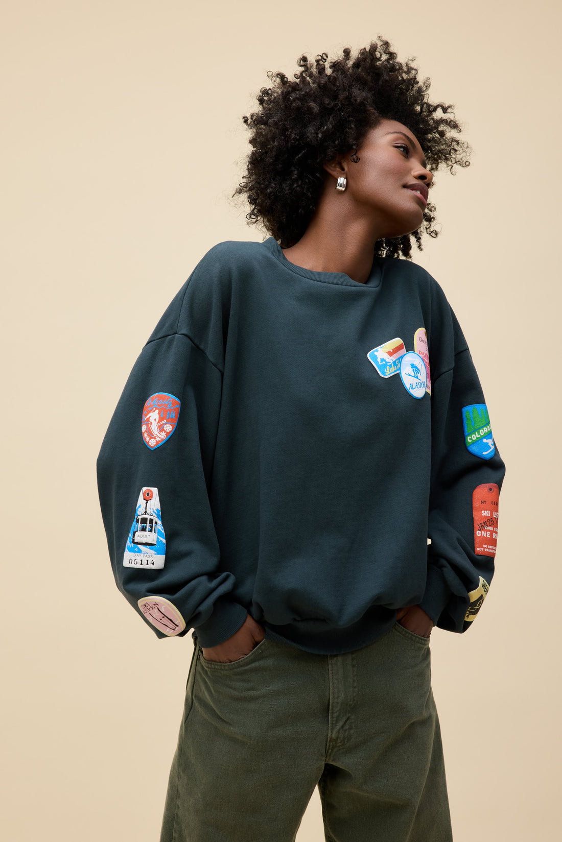 DAYDREAMER Ski Patch &amp; Pass Collector Oversized Crew Sweatshirt