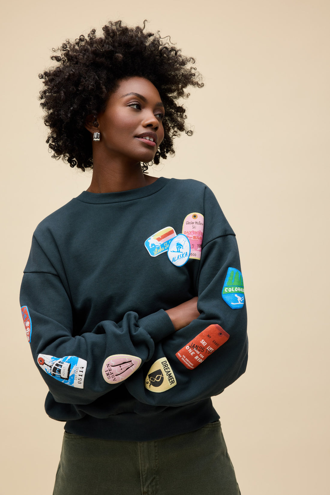 DAYDREAMER Ski Patch &amp; Pass Collector Oversized Crew Sweatshirt
