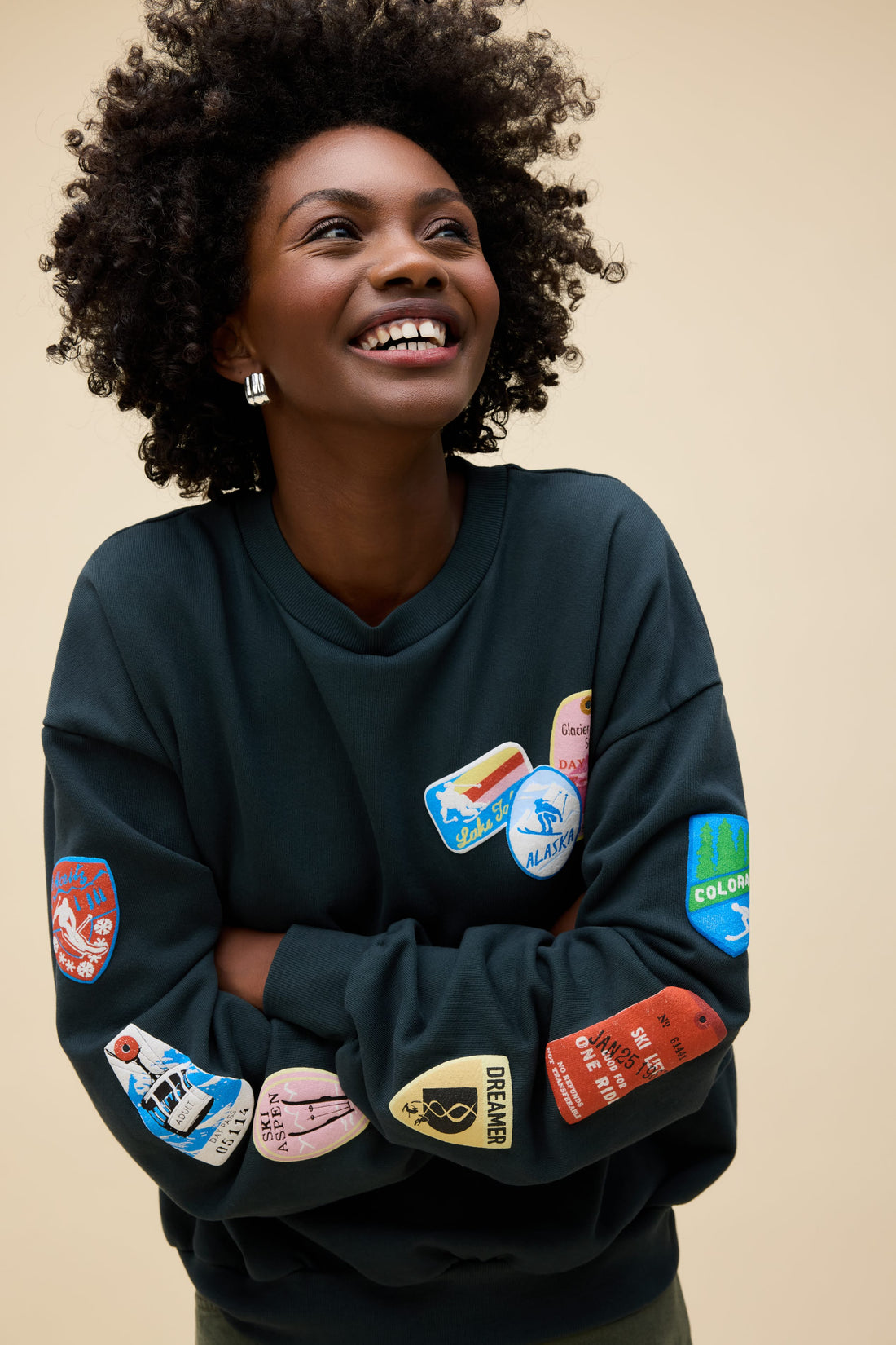 DAYDREAMER Ski Patch &amp; Pass Collector Oversized Crew Sweatshirt