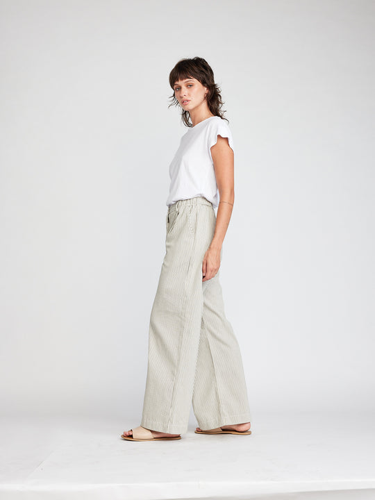 Self Contrast Caroline Pants in Kelp Stripes