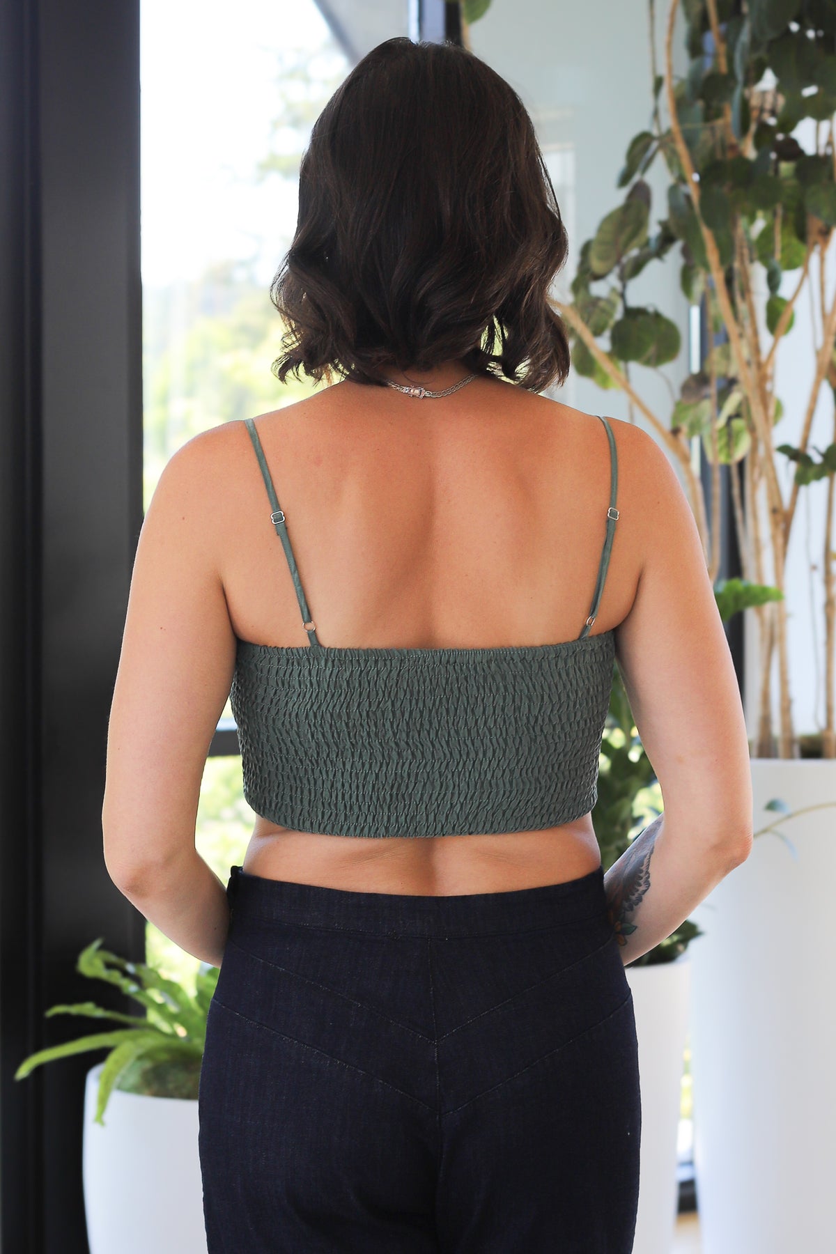 Self Contrast Nalini Crop Elastic Smocking Top