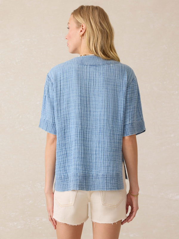 Faherty Dune Cotton Gauze Sleeveless Popover in Light Indigo Wash