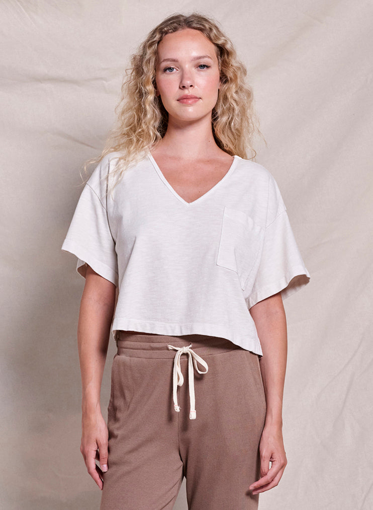 Sundry Crop V Neck Pocket Tee