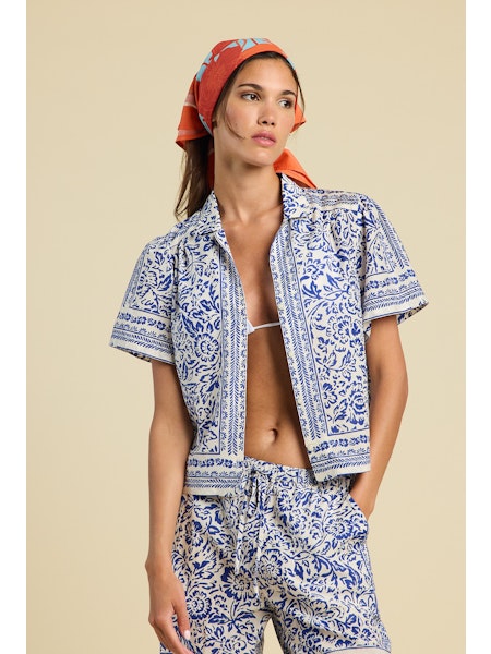 Birds of Paradis by Trovata Helene Blouse in Hydra Border