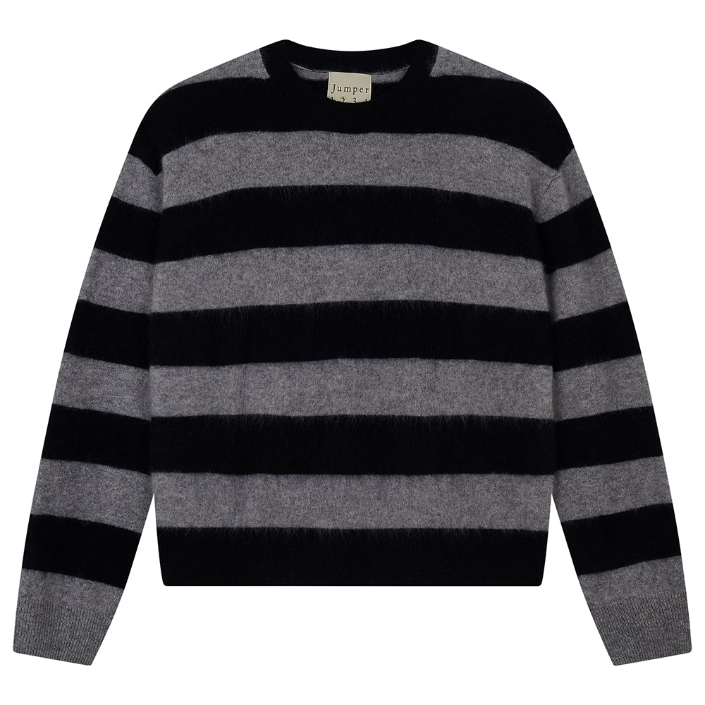 Jumper 1234 Brushed Stripe Crew in Black Cloudy