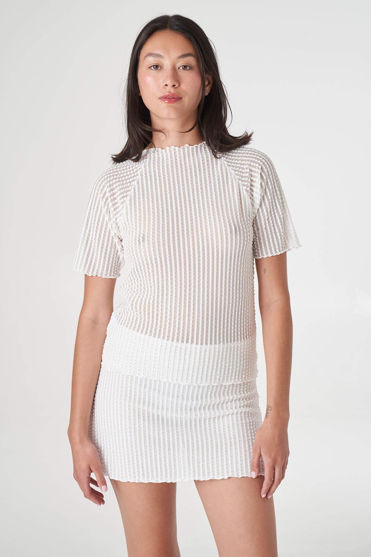 Find Me Now Addison Seersucker Mesh Skirt