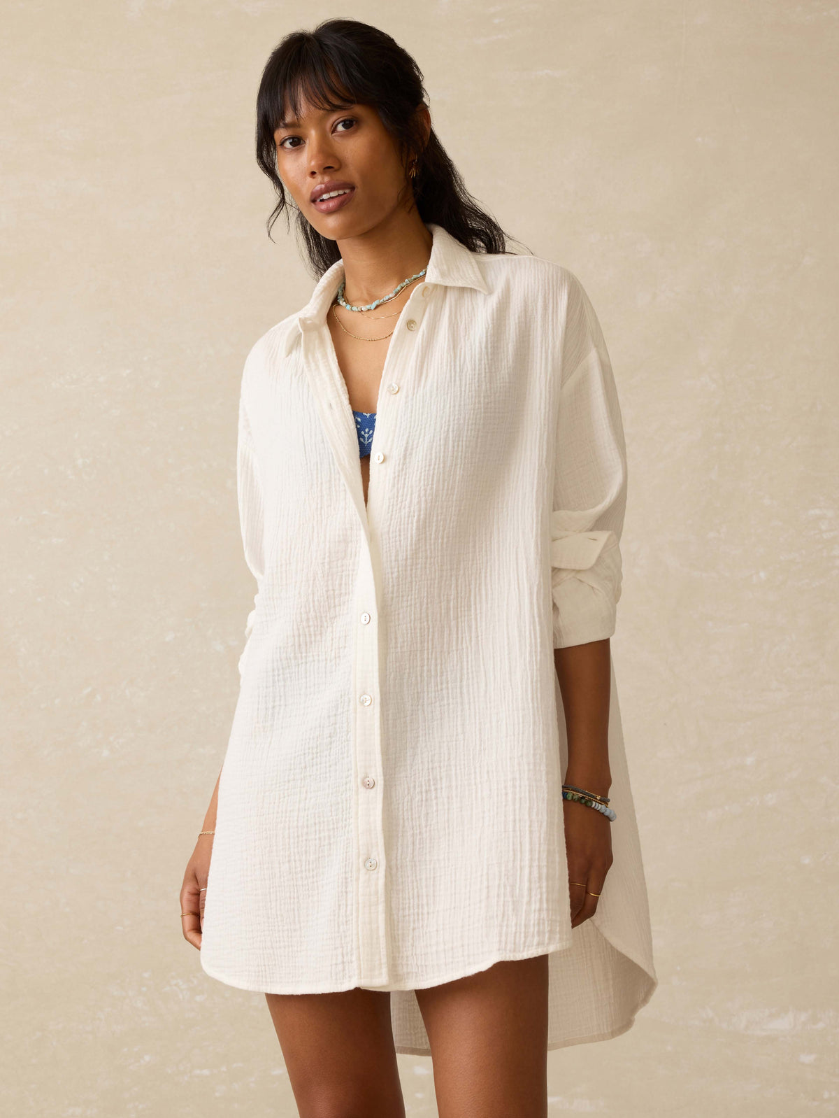 Faherty Dune Cotton Gauze Haze Shirtdress / Coverup White