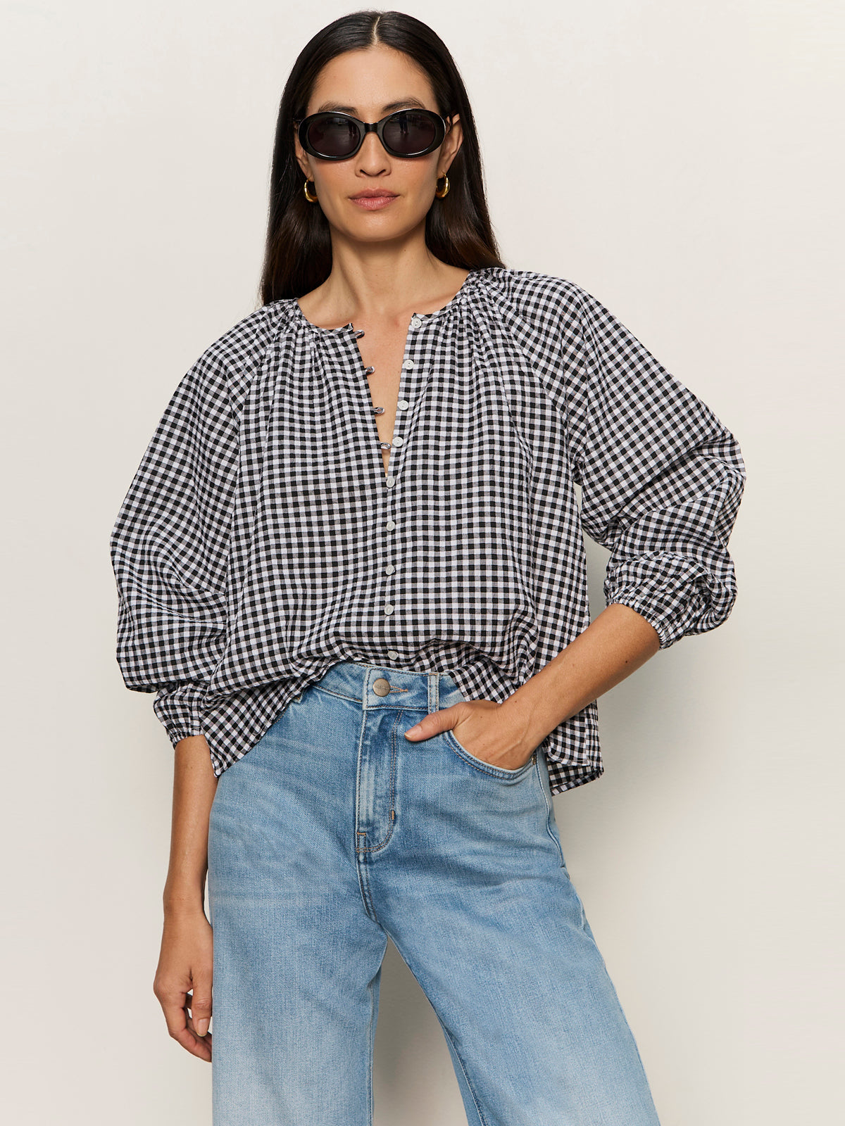 Sanctuary Perfect Gingham Button Blouse