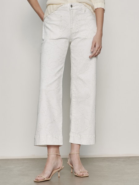 Sanctuary The Marine Pant in Chalk with Embroidery