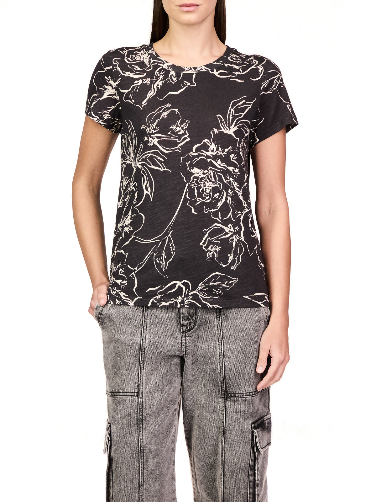 Sanctuary The Perfect Tee in Rose Stencil Black