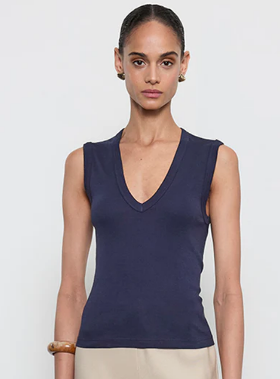 Enza Costa Supima Cotton New Classic Sleeveless V Navy